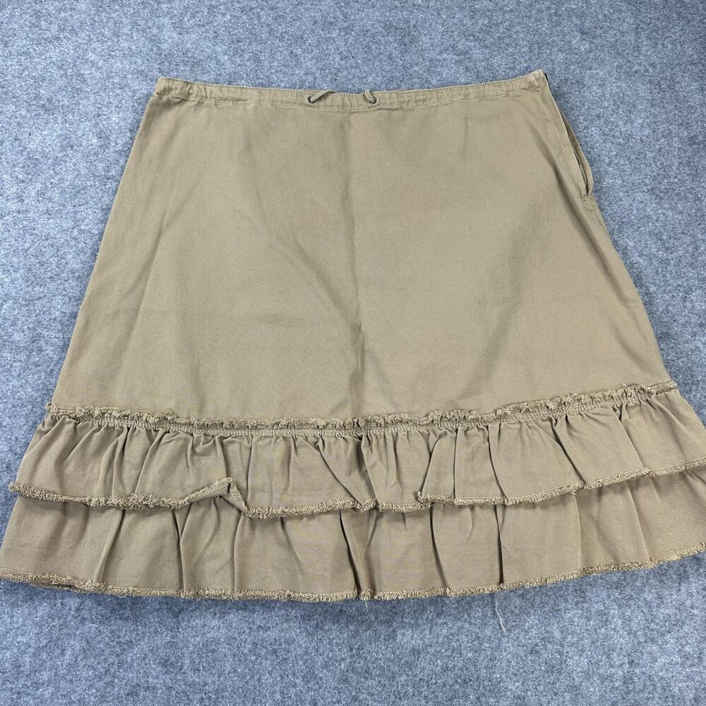 J.Crew Skirt Womens 8 Beige Cotton Long A-Line Ruffle Hem Drawstring Casual